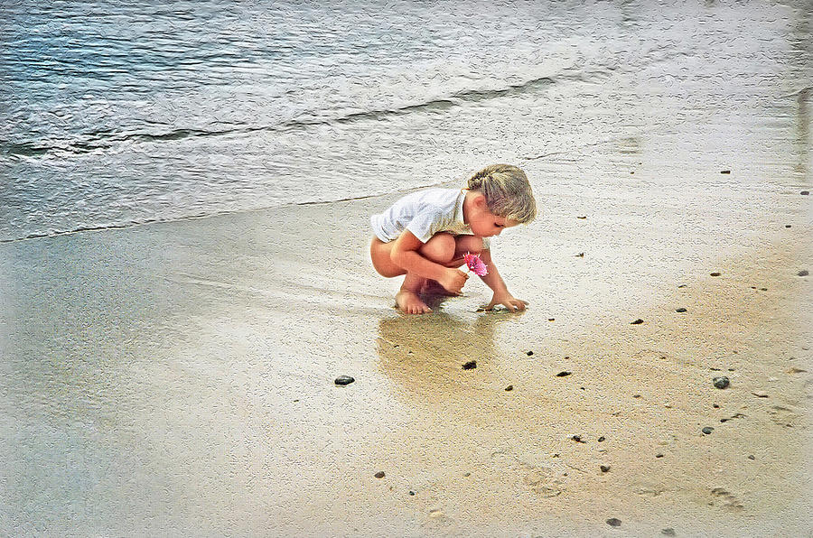 Little Girl on the Beach - Throw Pillow Photograph by Hanny Heim
