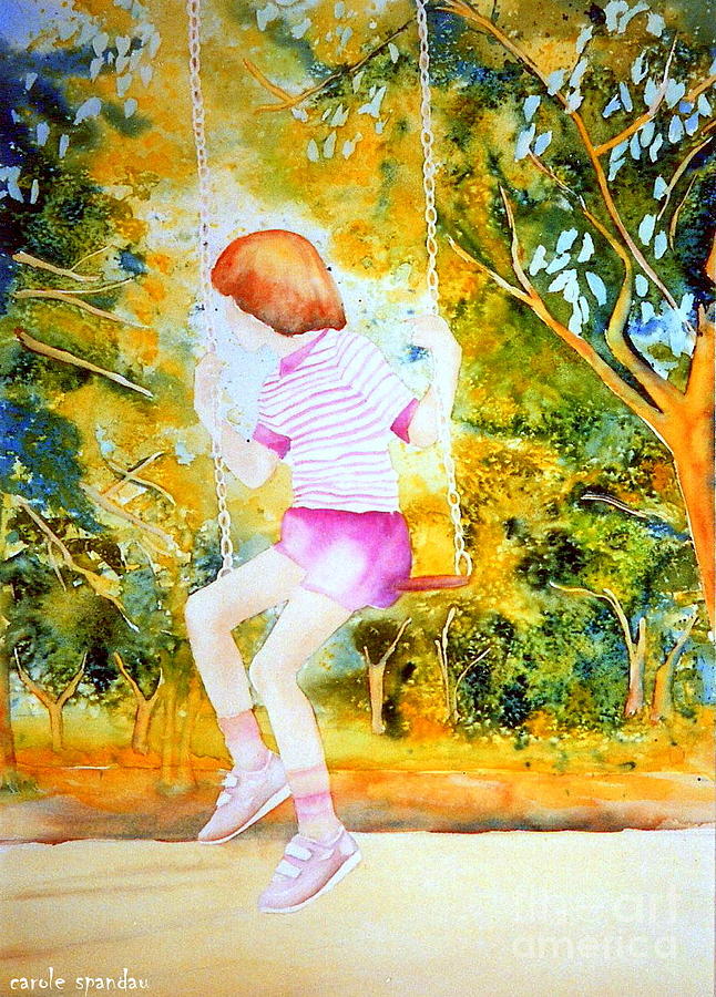 Little Girl On The Park Swing Westmount Quebec City Scene Montreal Art Painting by Carole Spandau
