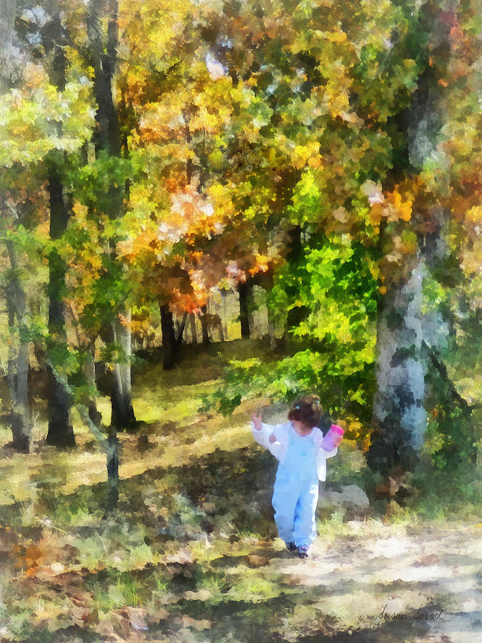 Little Girl Walking in Autumn Woods Photograph by Susan Savad
