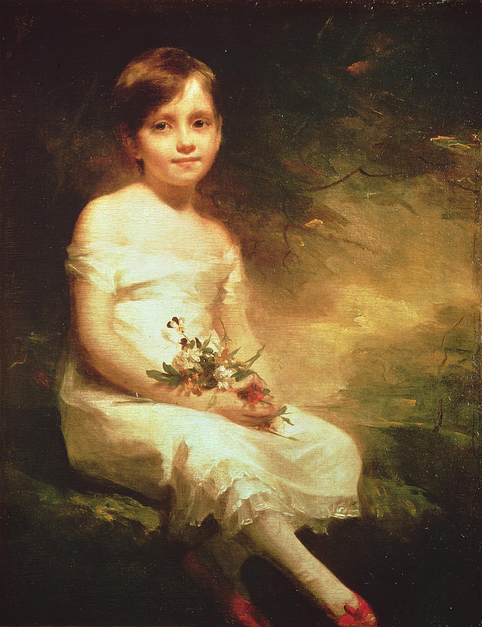 Portrait Photograph - Little Girl With Flowers Or Innocence, Portrait Of Nancy Graham Oil On Canvas by Henry Raeburn