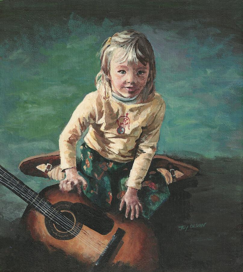 Little Girl with Guitar Painting by Joy Nichols