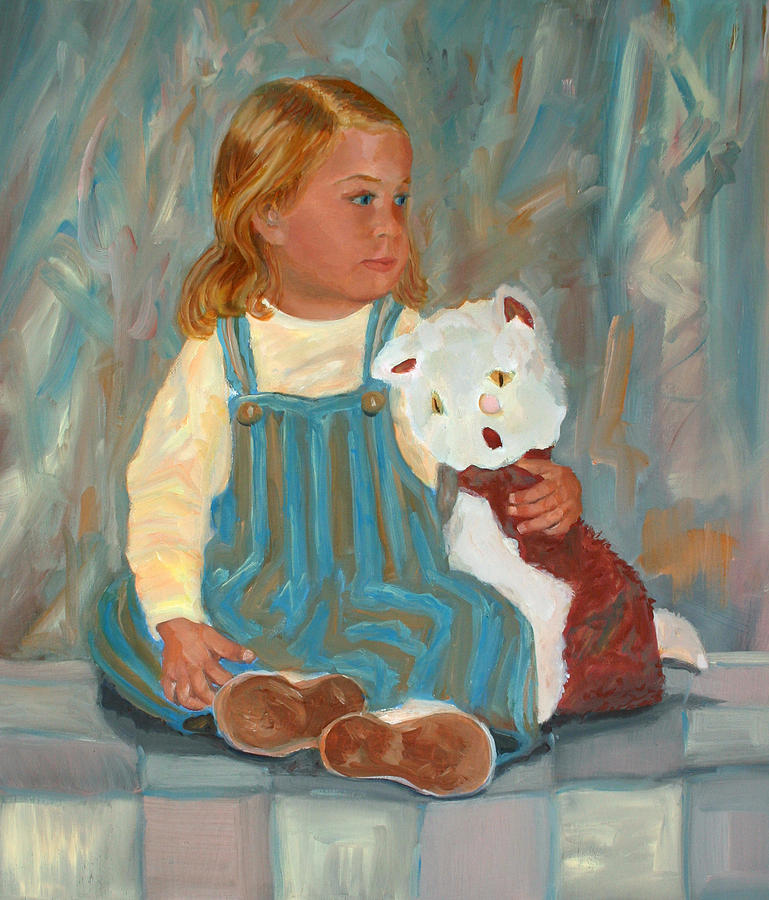 Little Girl with Kitty Painting by Pamela Parsons