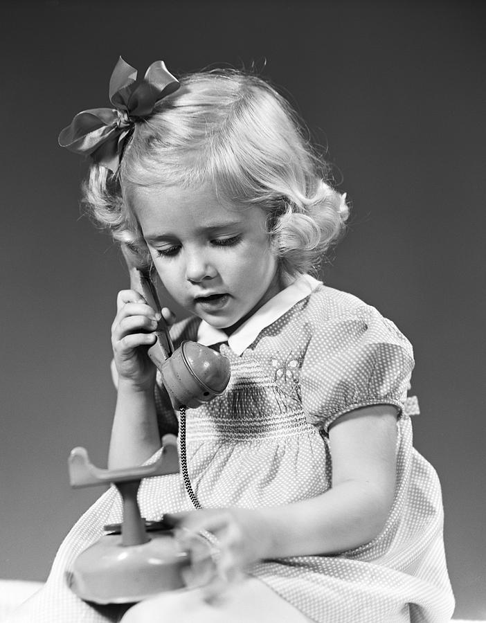 Little Girl With Toy Telephone, C.1940s Photograph by H. Armstrong Roberts/ClassicStock