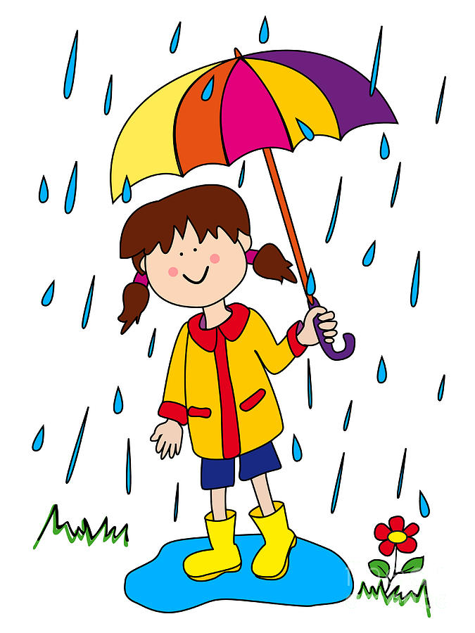 Boot Digital Art - Little girl with umbrella by Sylvie Bouchard