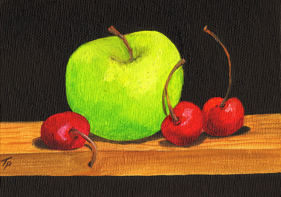 Fruit Painting - Little green apple by Terri Prall