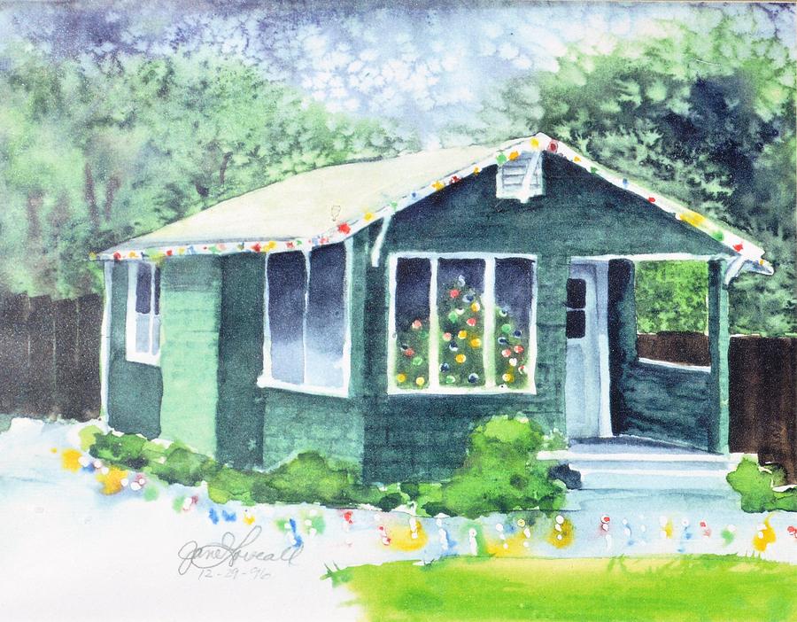 Little Green House at Christmas Painting by Jane Loveall