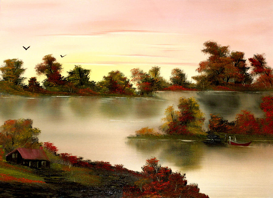 Cabin Painting - Little Haven in Autumns Glow by Cynthia Adams