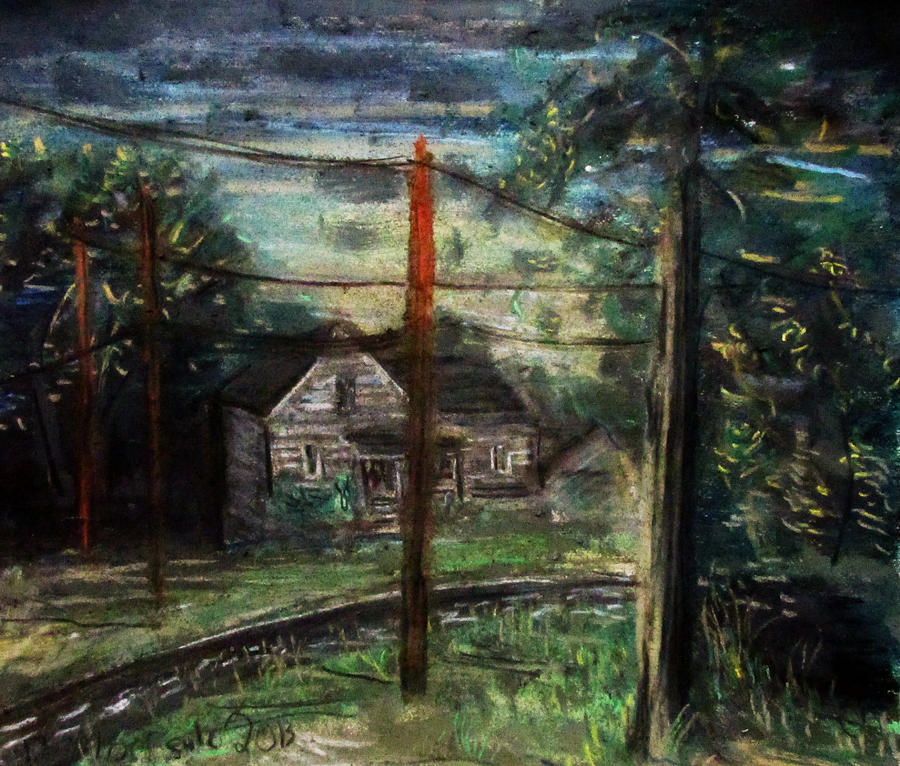 Little House and Powerlines Pastel by Denny Morreale