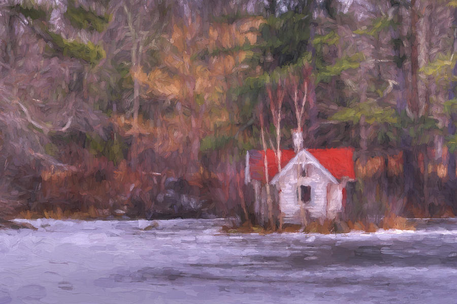 Cabin Mixed Media - Little House on the Lake by Jean-Pierre Ducondi
