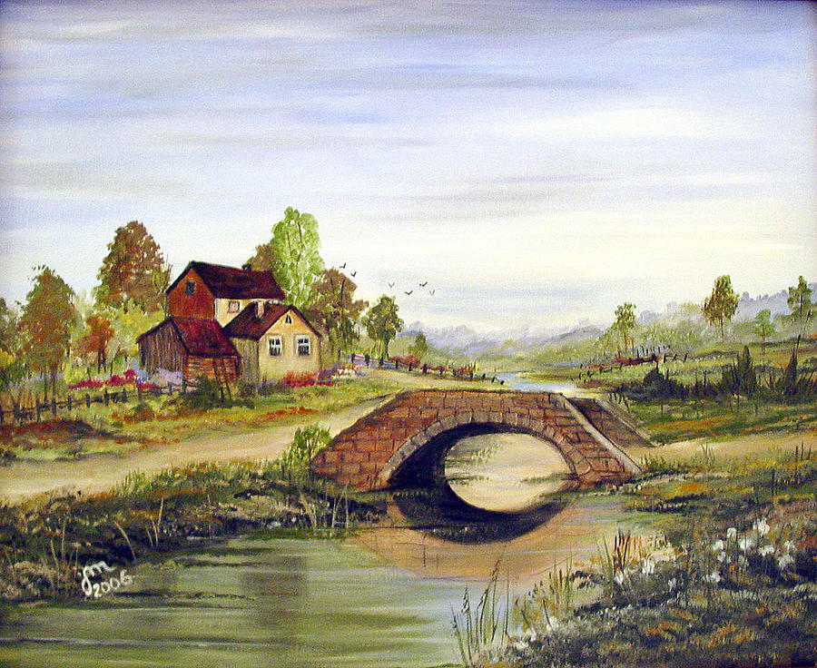 Little house over the bridge Painting by Dorothy Maier
