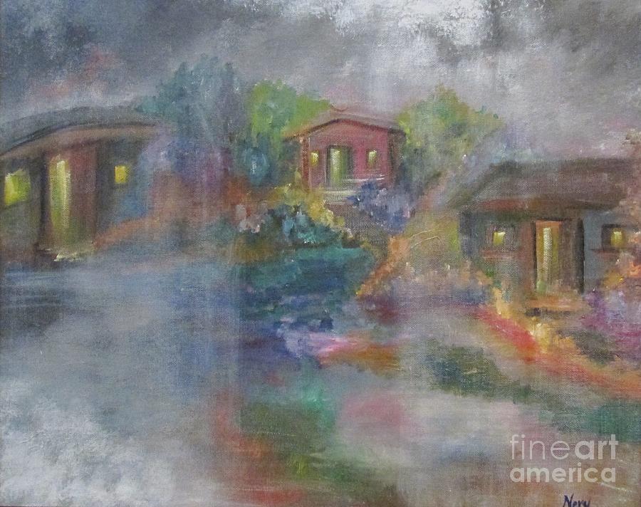 Little Houses on a Rainy Night  Painting by Nereida Rodriguez