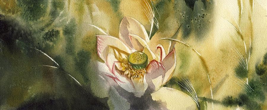 Watercolor Flower Painting - Little Lotus Painting by Alfred Ng