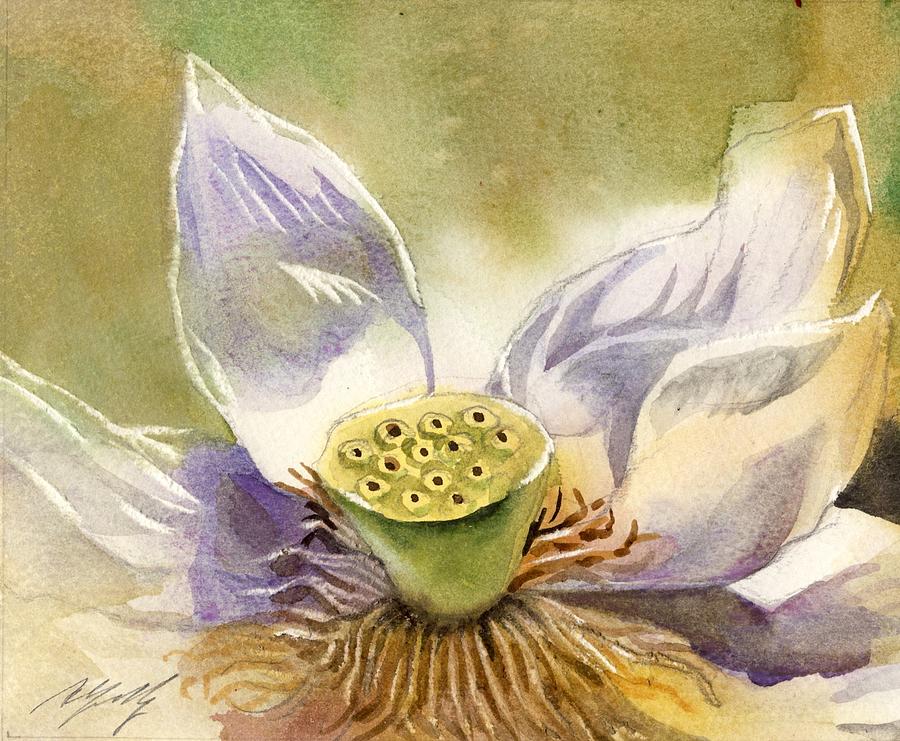 Little Lotus Watercolor Painting by Alfred Ng