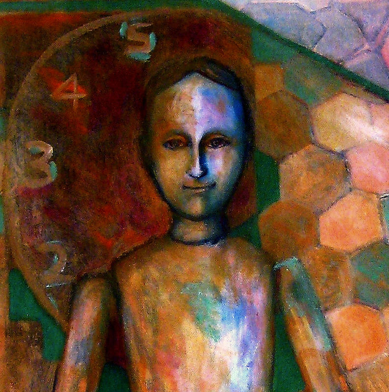 Little Man with Clock Painting by Nancy Wait