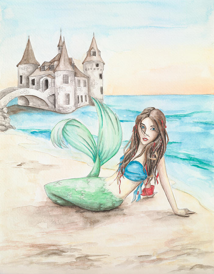 Mermaid Painting - Little Mermaid by Emily Bostwick
