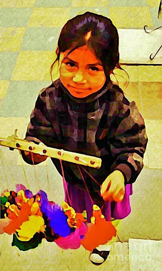 Children Digital Art - Little Mexican Girl Selling Crafts by John Malone