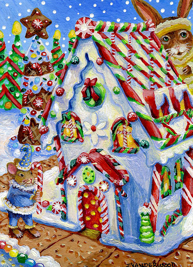 Little Mouses Gingerbread House Painting by Jacquelin L Vanderwood Westerman