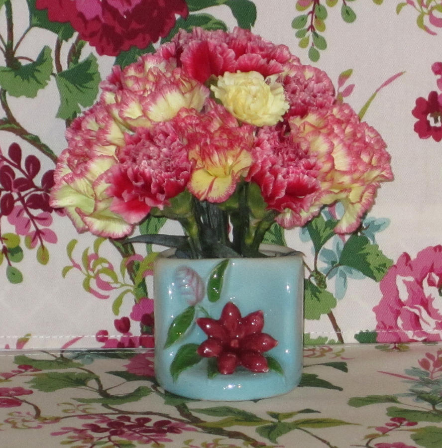 Ceramic Photograph - Little Old Vase and Carnations by Good Taste Art