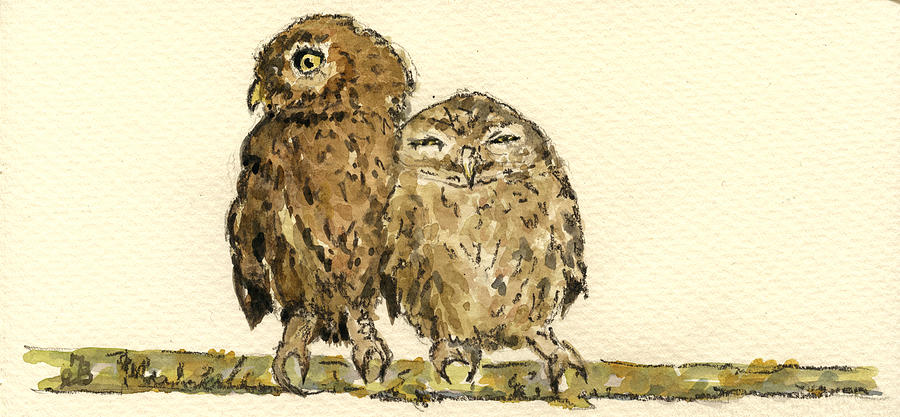 Owl Painting - Little owls by Juan  Bosco
