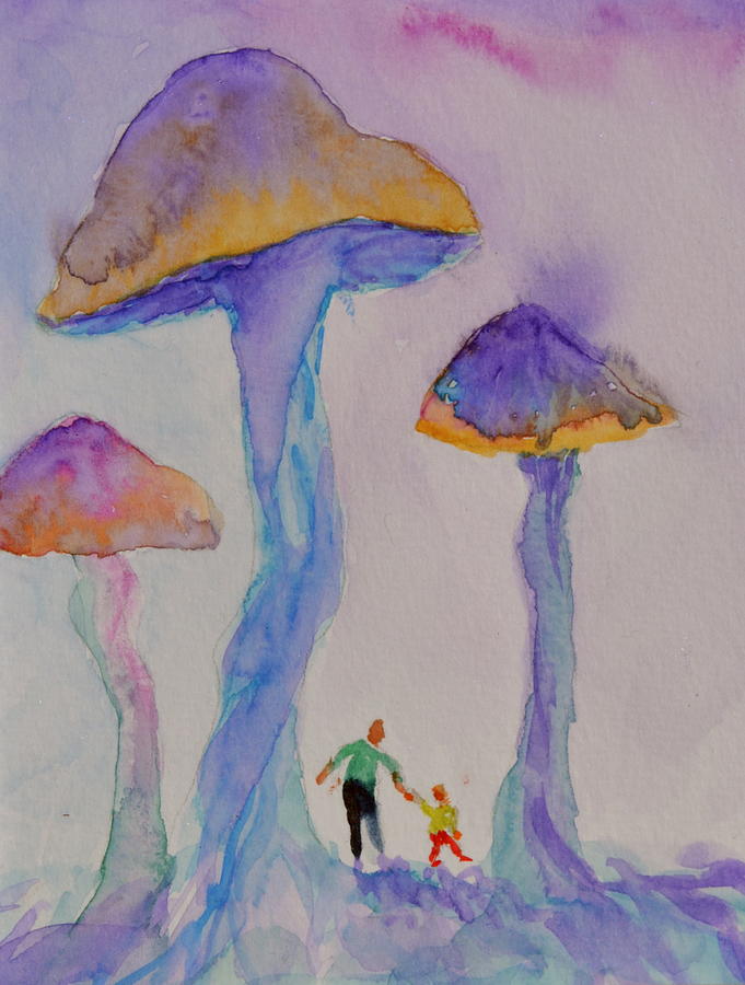 Mushroom Painting - Little People by Beverley Harper Tinsley