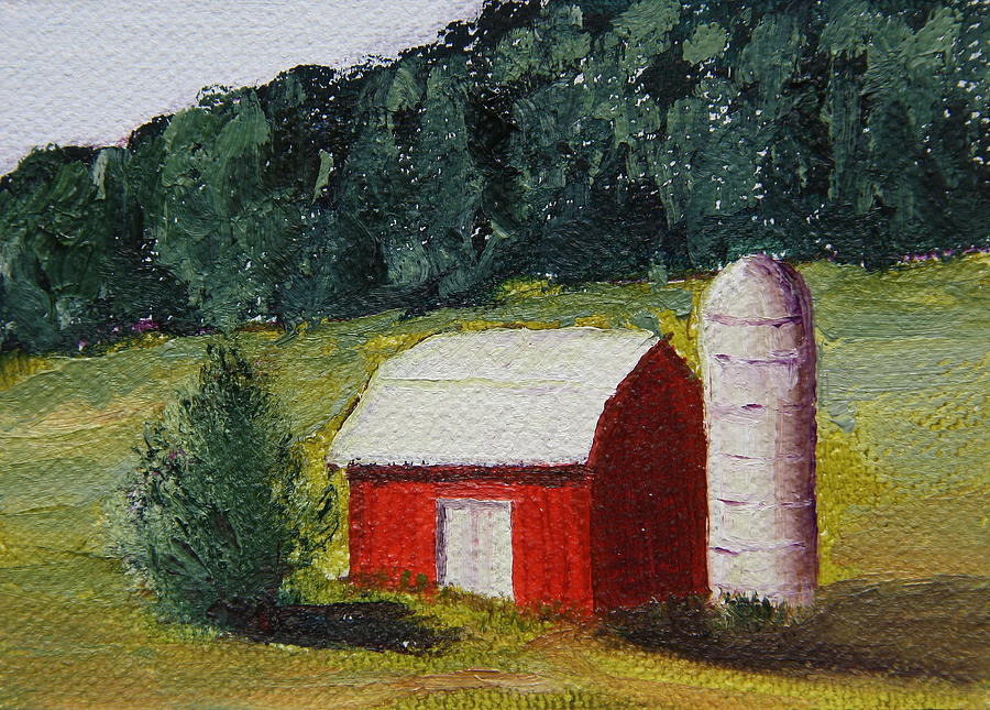 Little Red Barn Painting by Alan Mager