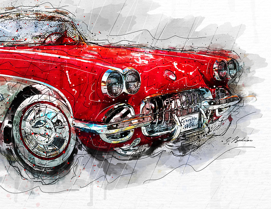 Little Red Corvette No. 2 C Digital Art by Gary Bodnar
