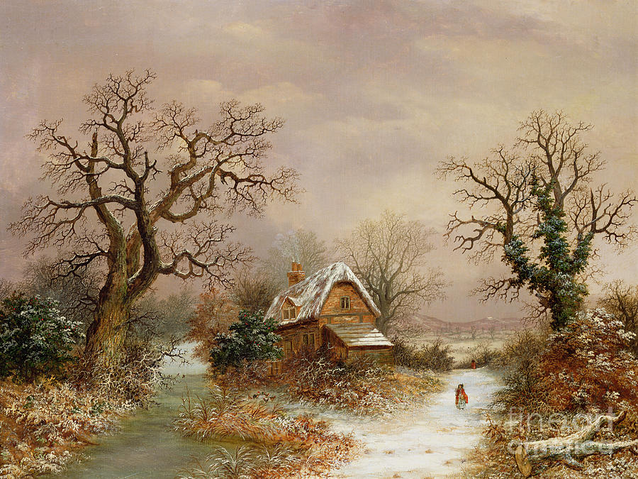 Little Red Riding Hood in the Snow Painting by Charles Leaver
