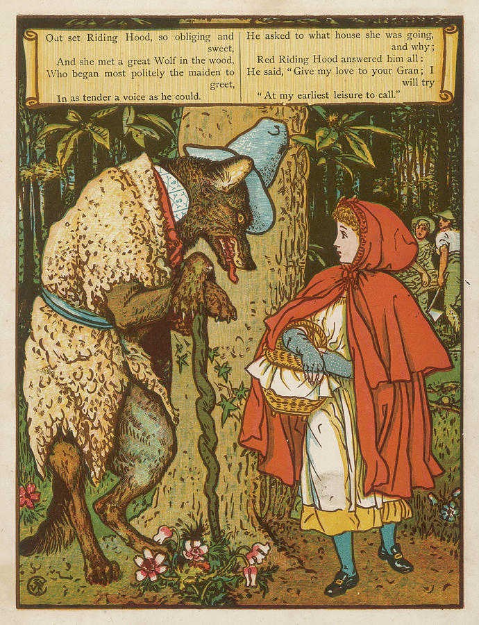 Little Red Riding Hood Meets The Wolf Drawing By Mary Evans Picture Library