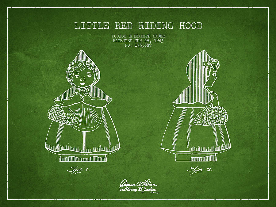 Little Red Riding Hood Patent Drawing From 1943 - Green Digital Art