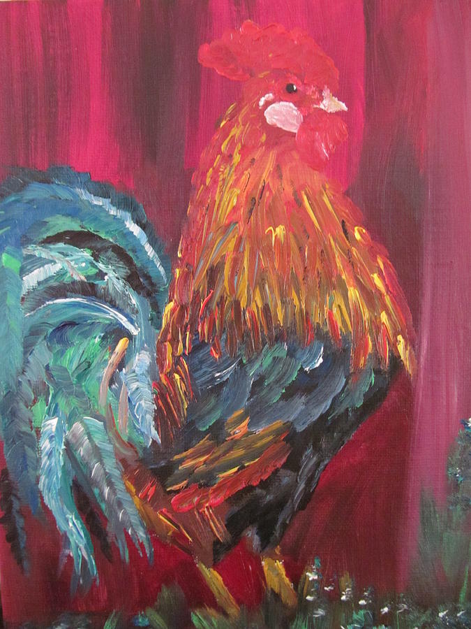 Little Red Rooster Painting by Susan Voidets