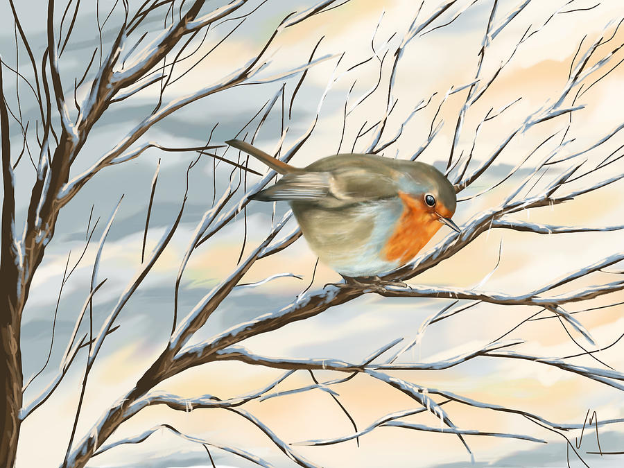 Winter Painting - Little robin by Veronica Minozzi