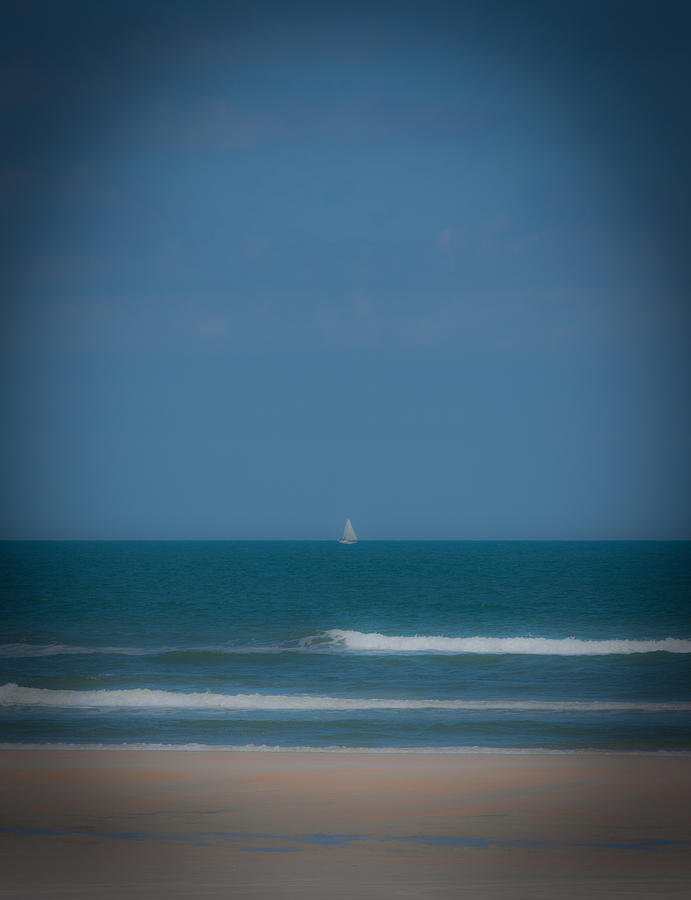 Little Sailboat on Calm Sea with Vignette Photograph by Karen Stephenson