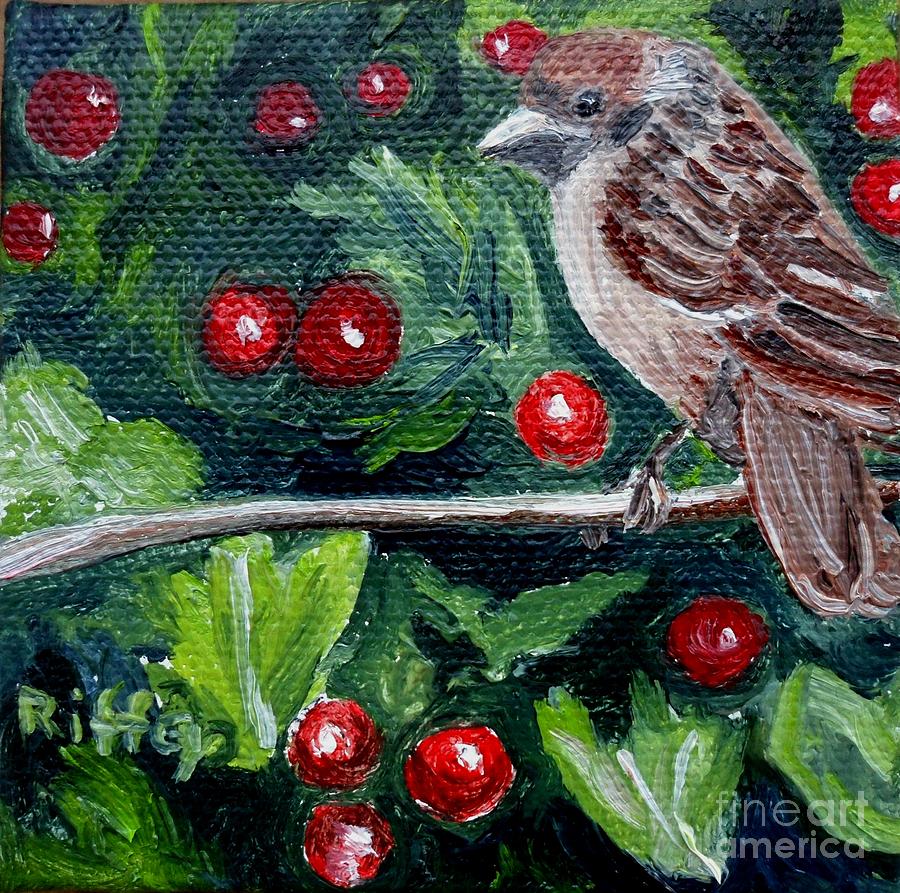 Little Sparrow in the Holly Painting by Julie Brugh Riffey