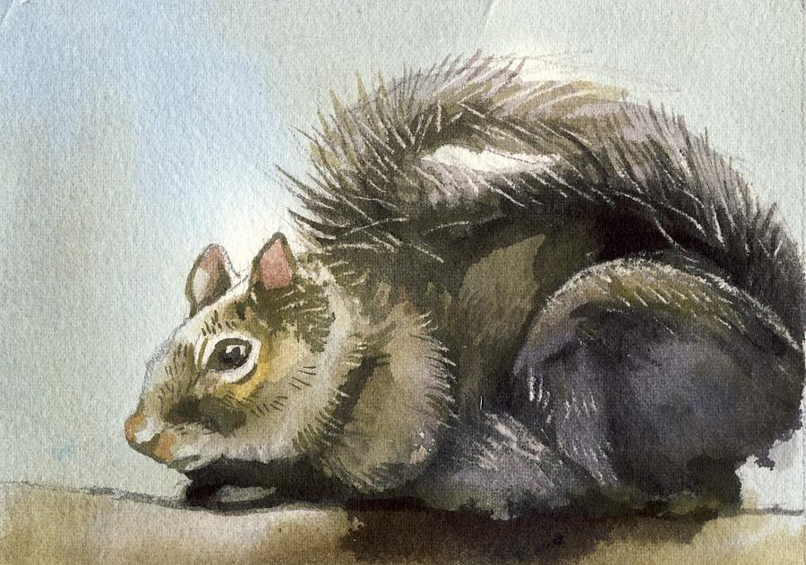 Little Squirrel Watercolor Painting by Alfred Ng