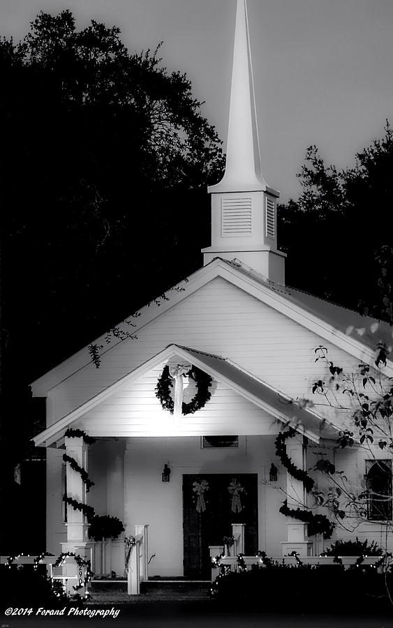 Little White Church BW Photograph by Debra Forand