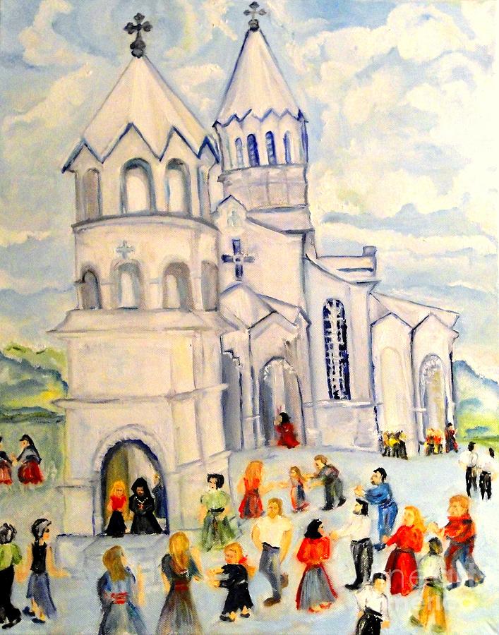 Little White Church Ghazanchetsots Cathedral Karabagh Armenia Painting by Helena Bebirian