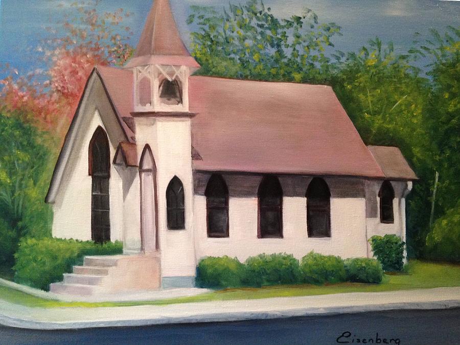Little White Church Painting by Sheila Mashaw