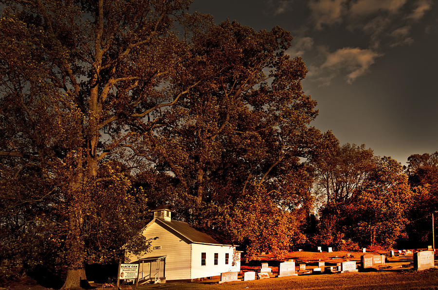 Little white church under the big black oak Photograph by Randall Branham
