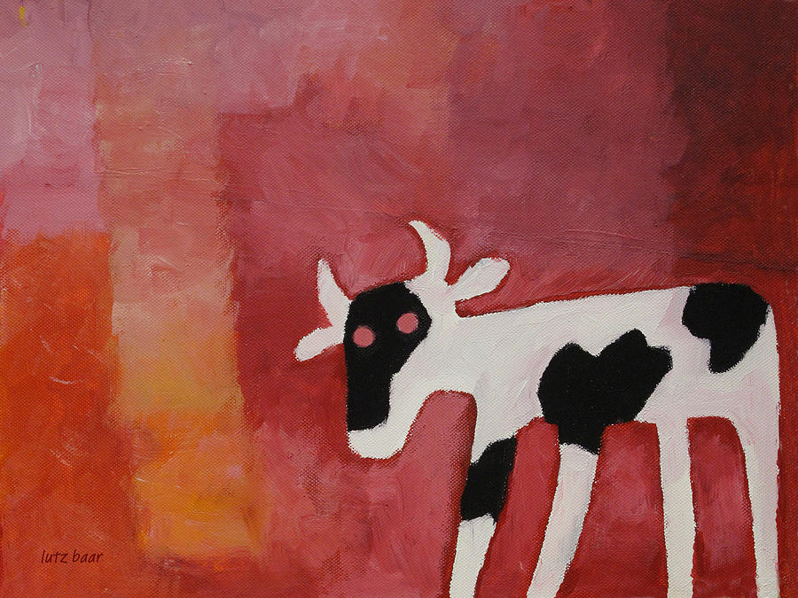 Cow Painting - Little White Cow by Lutz Baar