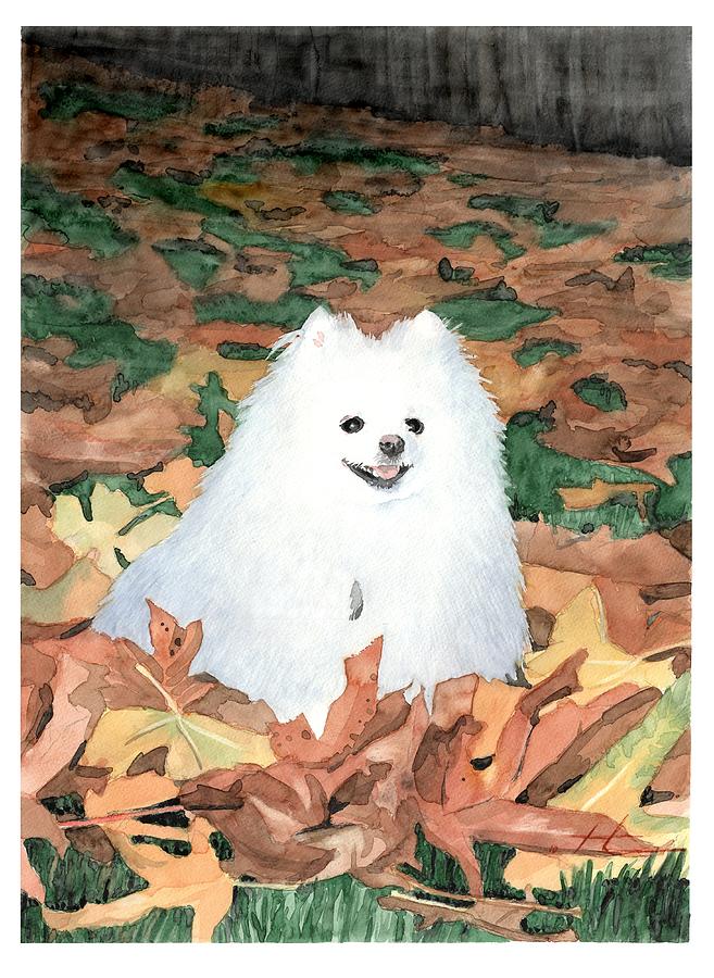 Little White Dog Watercolor Portrait Painting by Mike Theuer Little White Dog Watercolor Portrait Painting by Mike Theuer