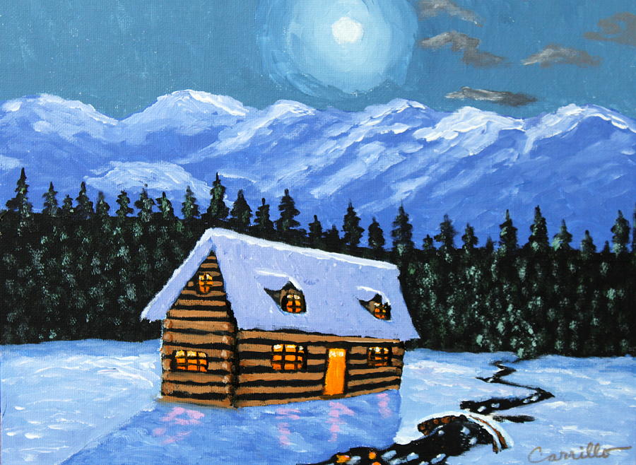 Little Winter Cabin Painting by Ruben Carrillo