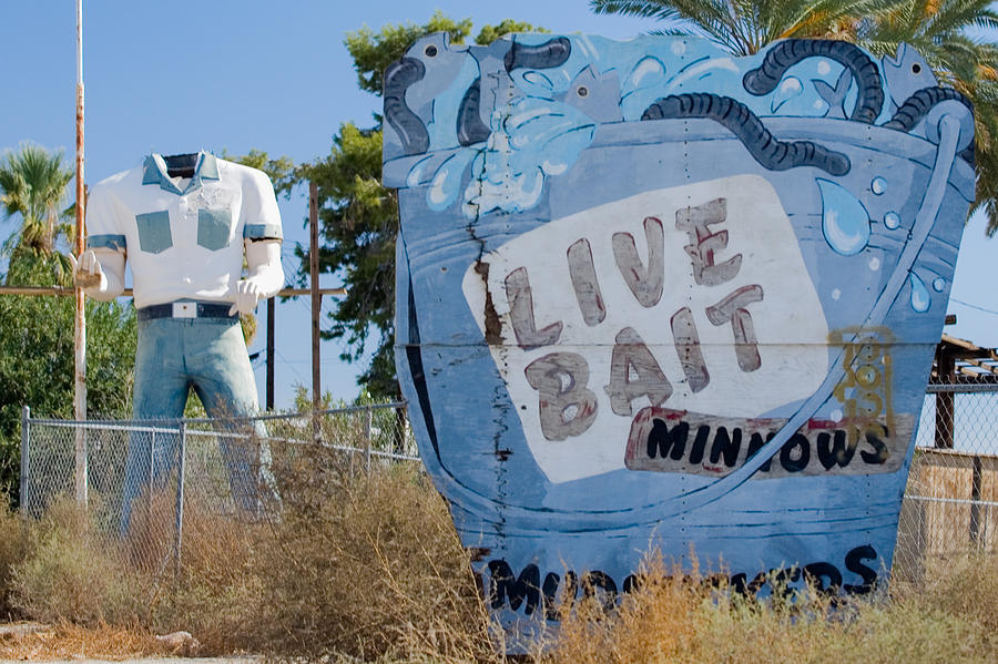 Live Bait Sign and Muffler Man Statue Photograph by Scott Campbell