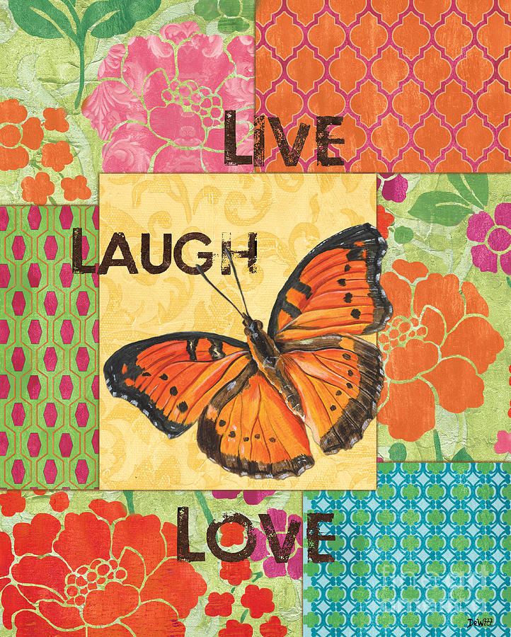 Butterfly Painting - Live Laugh Love Patch by Debbie DeWitt
