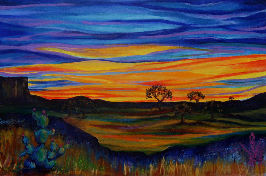 Nature Painting - Live Oaks At Dusk by Kathy Peltomaa Lewis