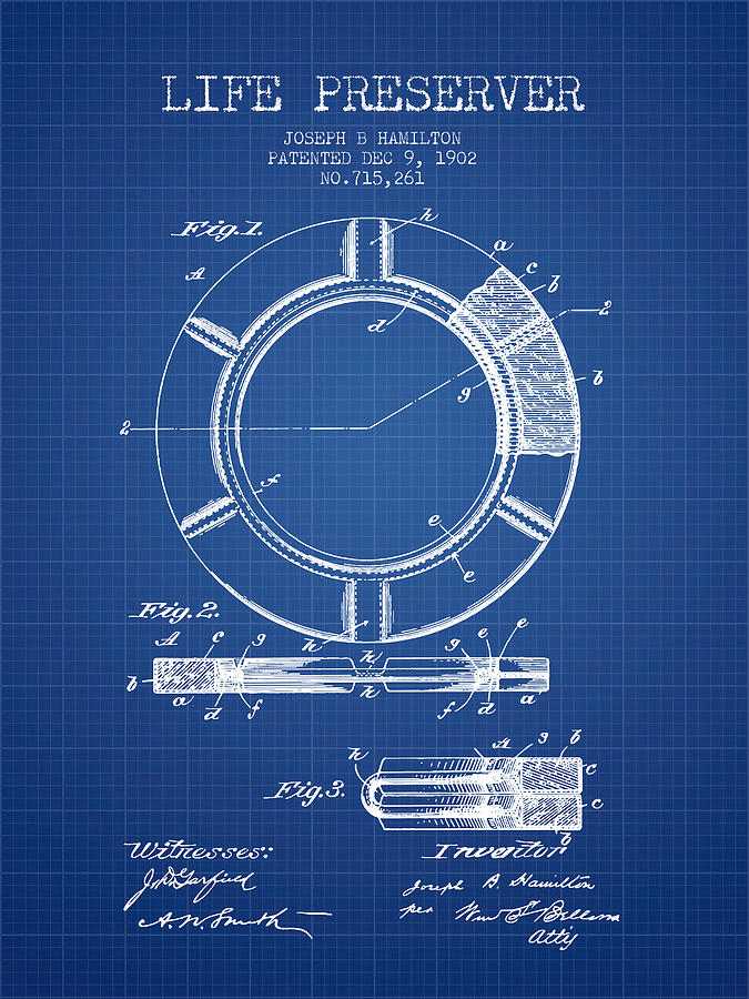 Vintage Digital Art - Live Preserver Patent from 1902 - Blueprint by Aged Pixel