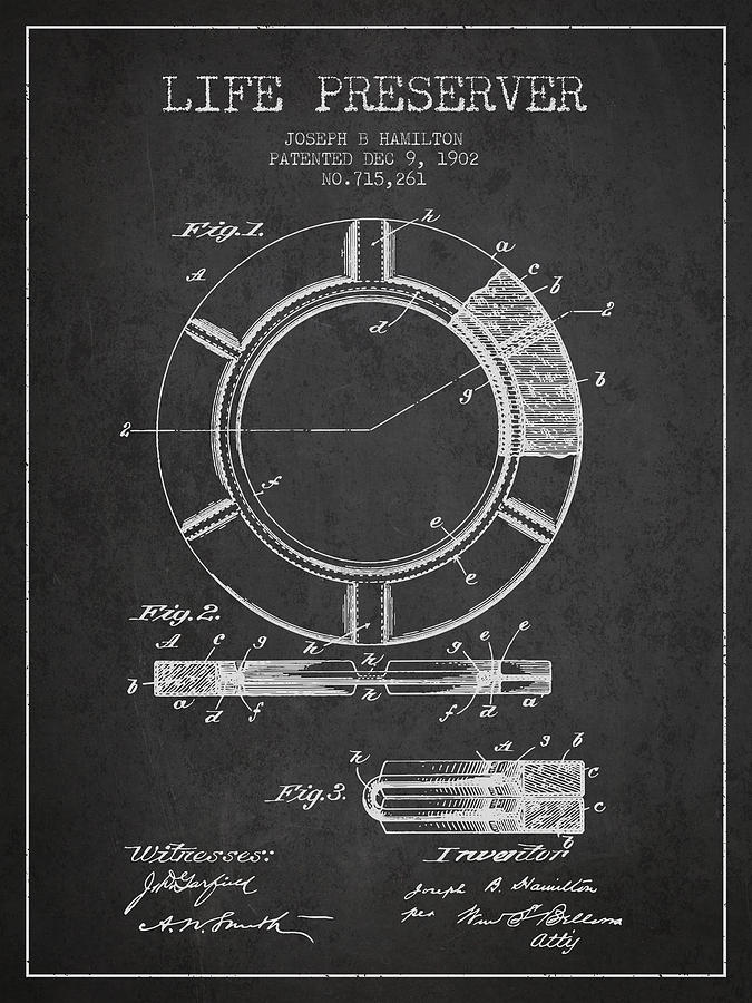 Vintage Digital Art - Live Preserver Patent from 1902 - Charcoal by Aged Pixel