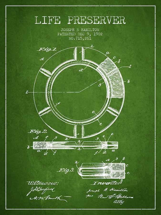 Vintage Digital Art - Live Preserver Patent from 1902 - Green by Aged Pixel