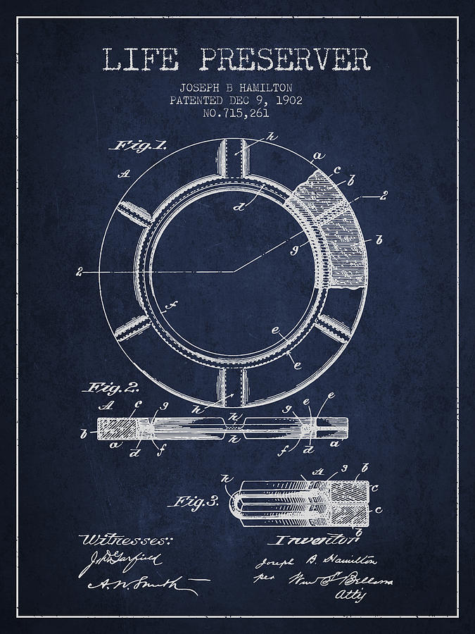 Vintage Digital Art - Live Preserver Patent from 1902 - Navy Blue by Aged Pixel