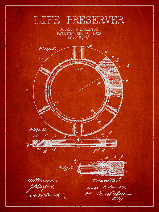 Vintage Digital Art - Live Preserver Patent from 1902 - Red by Aged Pixel