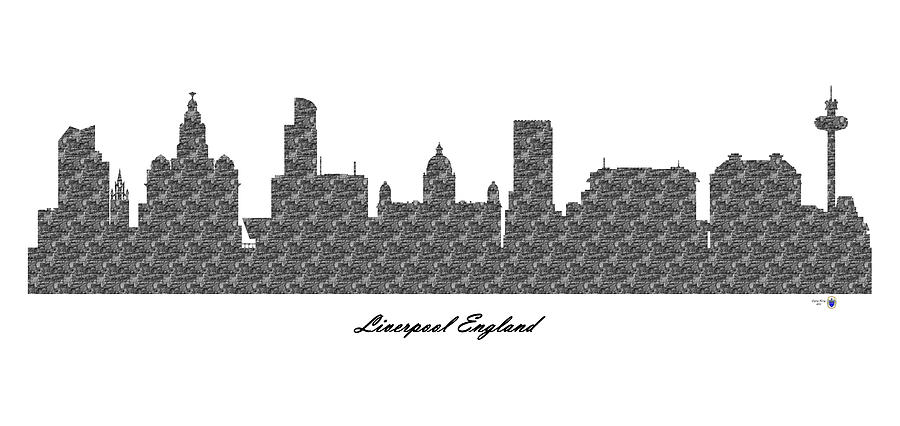 Skyline Digital Art - Liverpool England 3D BW Stone Wall Skyline by Gregory Murray